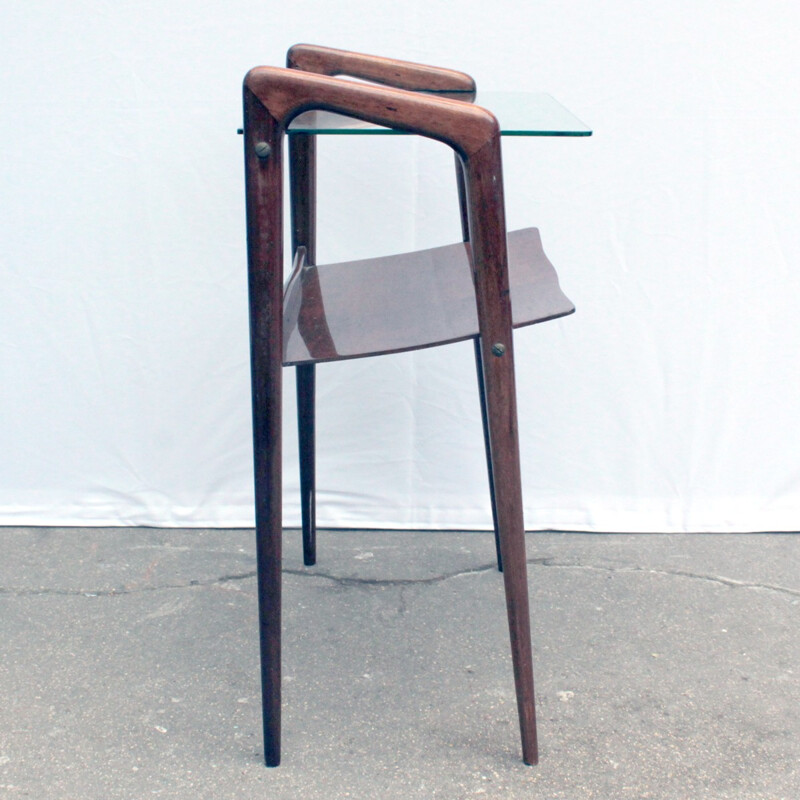 Vintage wood and glass side table, Italy 1960