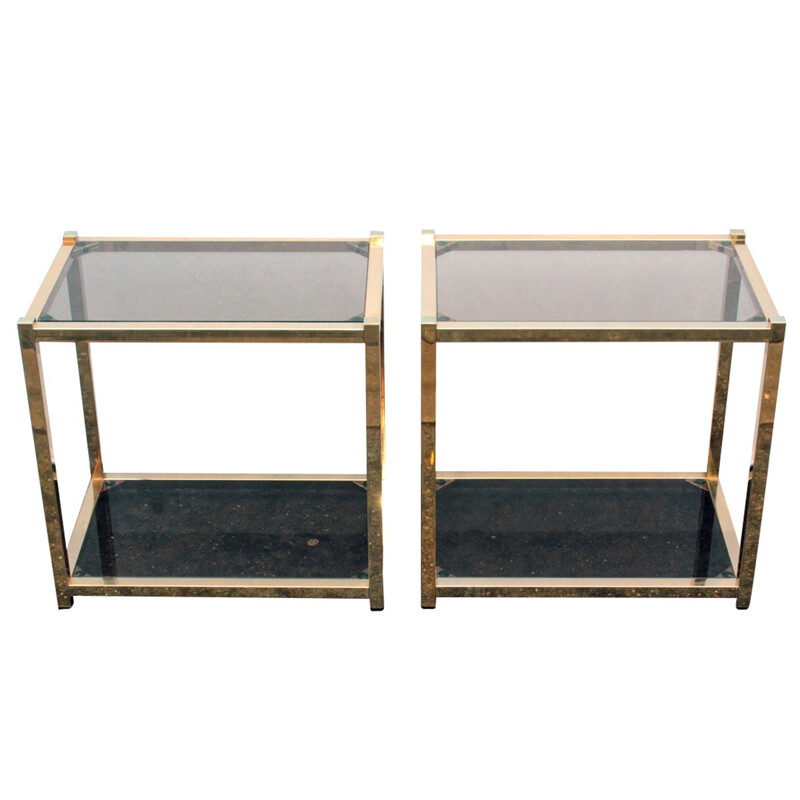 Pair of coffee tables made of gold metal - 1970s