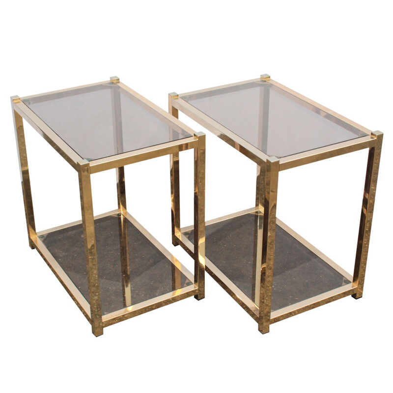 Pair of coffee tables made of gold metal - 1970s