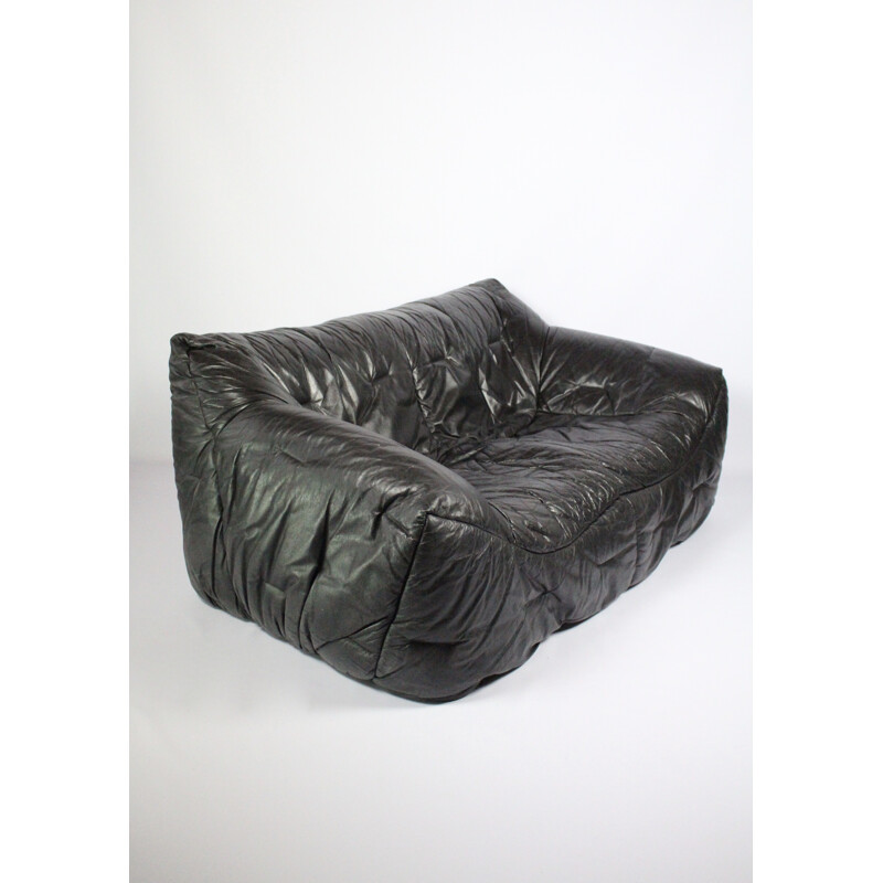 Black leather sofa by Hans Hopfer for Roche Bobois -  1980s