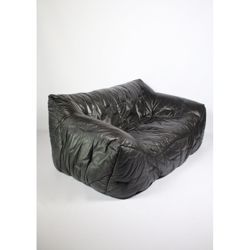 Canapé en cuir noir d'Hans Hopfer pour Roche Bobois - 1980