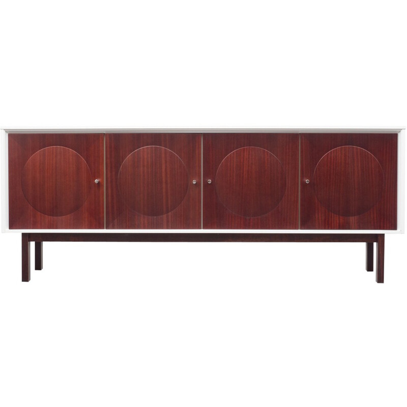 Mahogany sideboard with sculpted doors - 1970s 