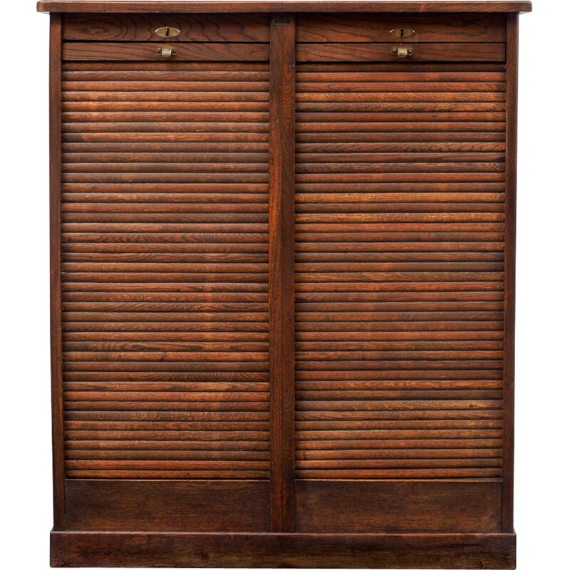 Vintage roller shutter cabinet in dark oak - 1940s