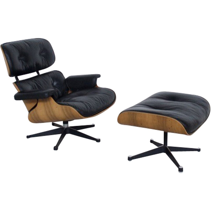 Black Lounge chair and ottoman in rosewood by Charles Eames - 1991