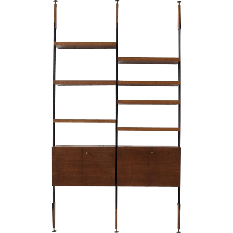 Vintage modular Italian shelves in walnut - 1960s