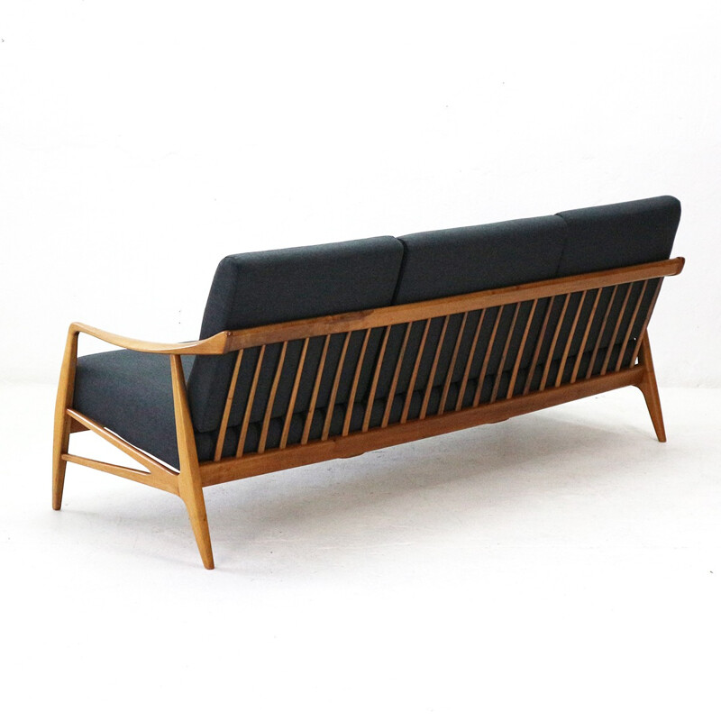 Mid-Century walnut sofa by Laauser, new covers - 1950s