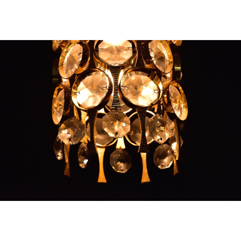 Vintage Crystal Glass pendant lamp par Palwa - 1960s