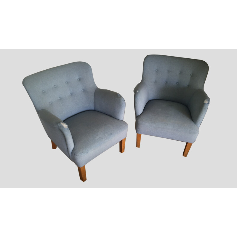 Pair of armchairs in beechwood and fabric, Peter HVIDT - 1950s