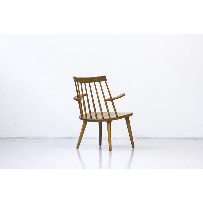 Vintage Armchair "Sibbo" in Solid Oak by Yngve Ekström for Stolab - 1960s