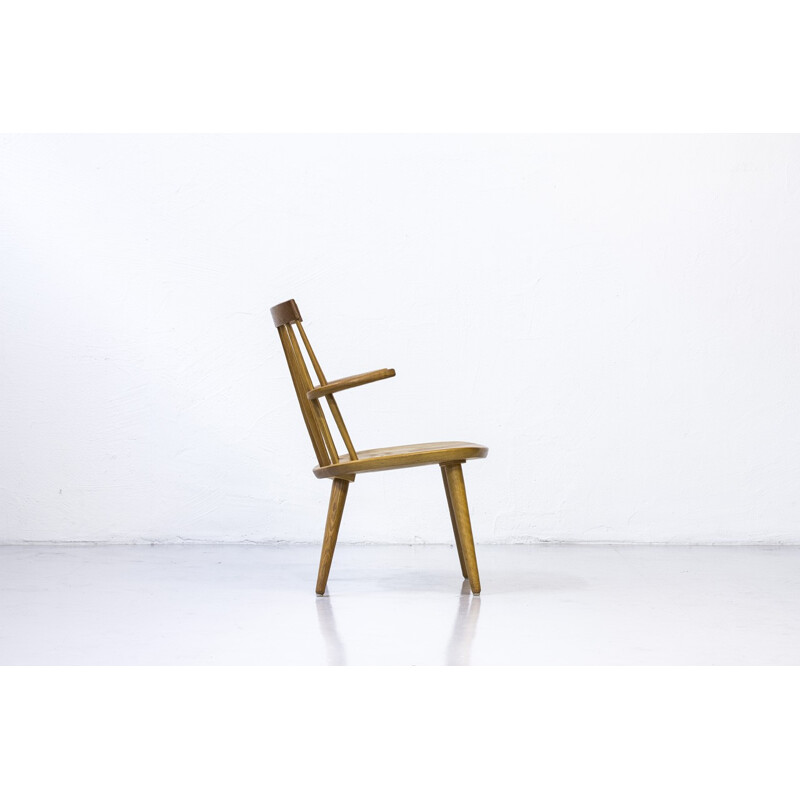 Vintage Armchair "Sibbo" in Solid Oak by Yngve Ekström for Stolab - 1960s