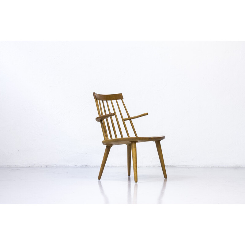 Vintage Armchair "Sibbo" in Solid Oak by Yngve Ekström for Stolab - 1960s