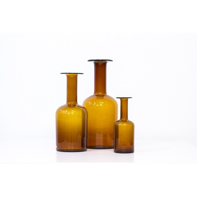 Set of 3 Glass Vases by Otto Brauer for Holmegaard - 1950s