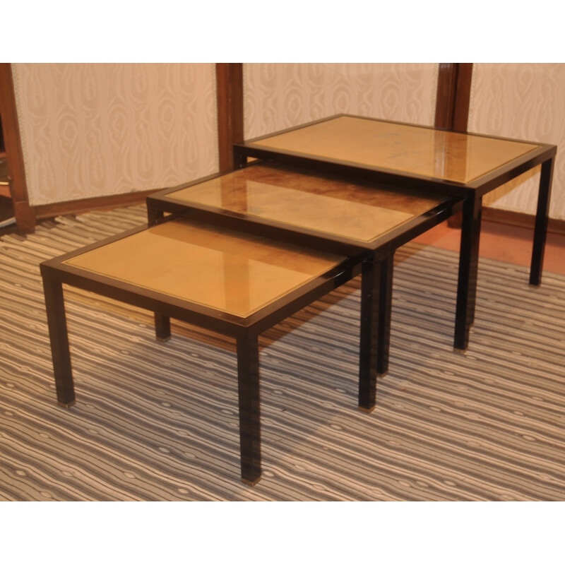 Set of 3 Vintage "gigogne" tables in black lacqured - 1970s