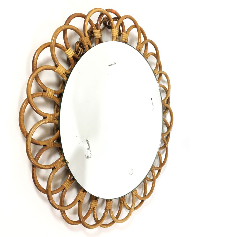 Large vintage rattan mirror - 1970s