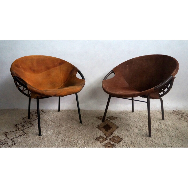 Set of 3 armchairs in suede by Lusch Erzeugnis for Lusch & Co - 1960s