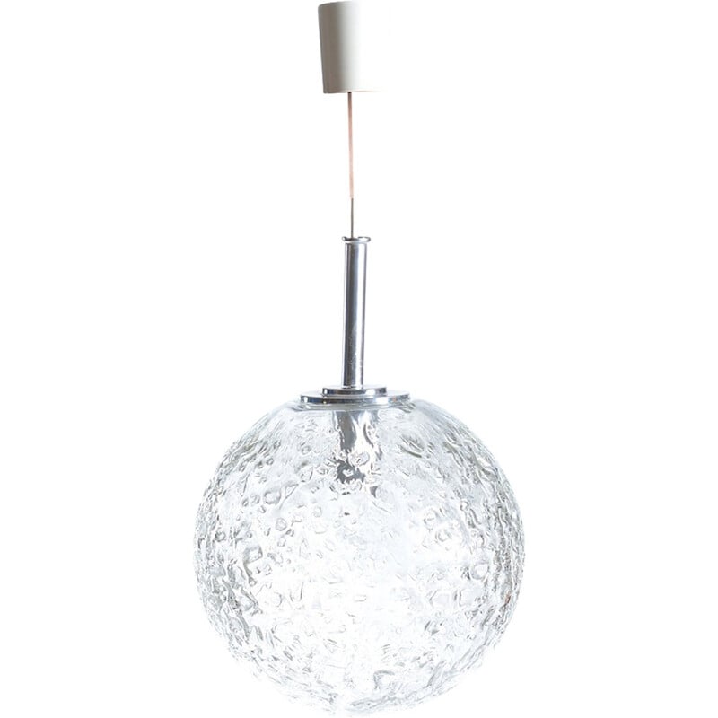 Vintage metal and glass ceiling lamp for Doria, Germany 1970