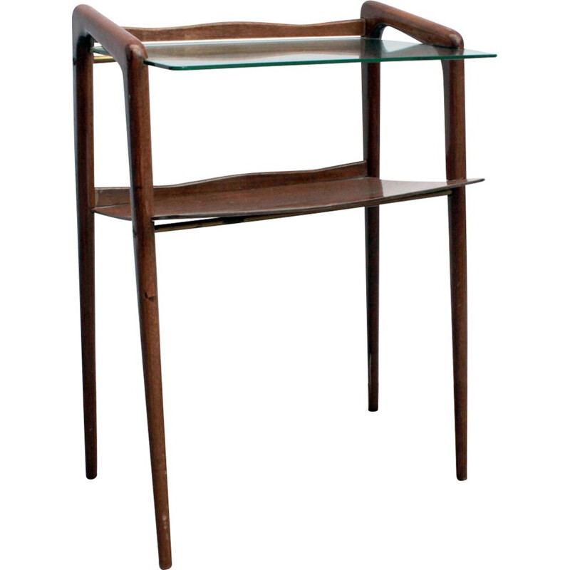 Vintage wood and glass side table, Italy 1960