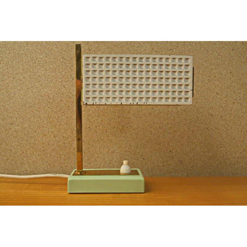 Cubic German table lamp in mint green with brass - 1950s