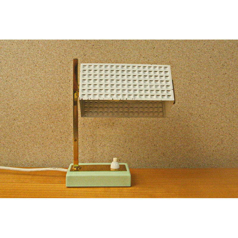 Cubic German table lamp in mint green with brass - 1950s