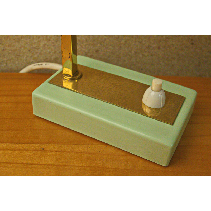 Cubic German table lamp in mint green with brass - 1950s