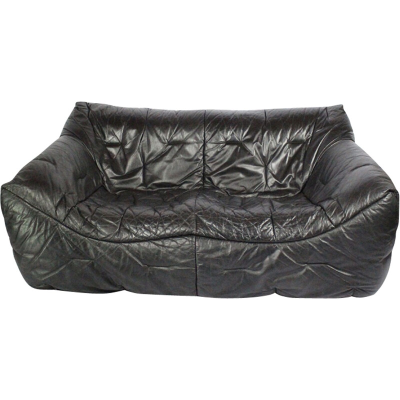 Black leather sofa by Hans Hopfer for Roche Bobois -  1980s