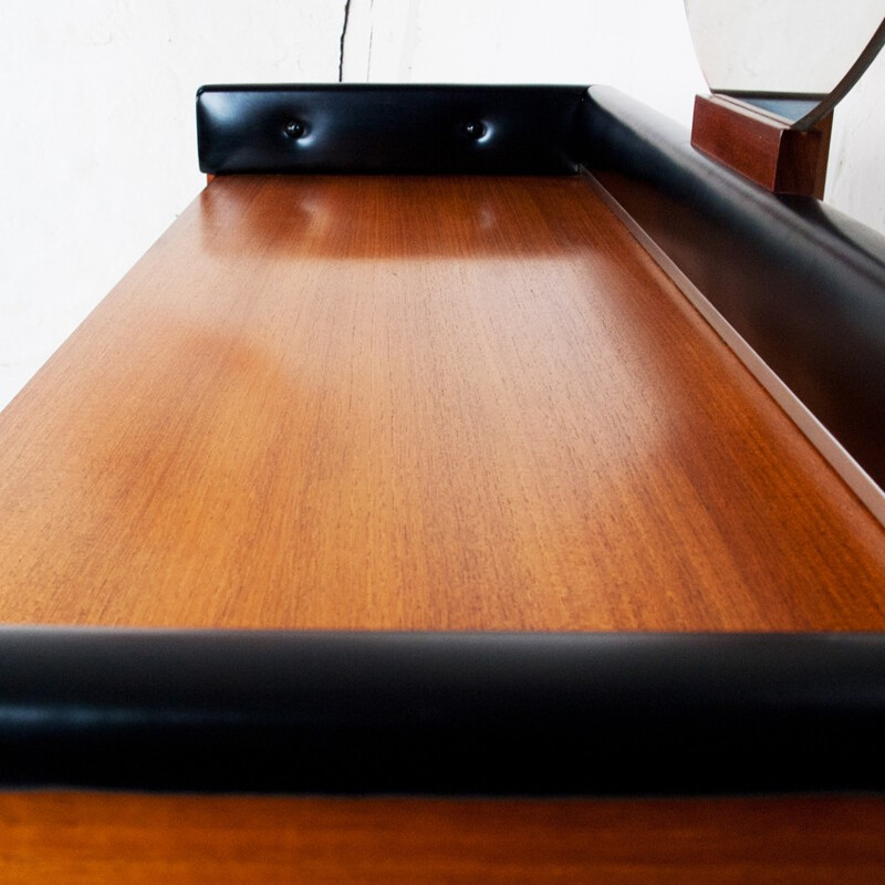 Dressing table in teak, metal and black leatherette - 1960s