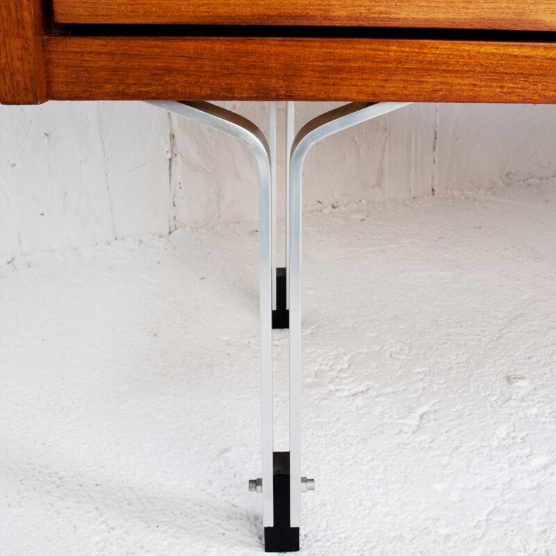 Dressing table in teak, metal and black leatherette - 1960s