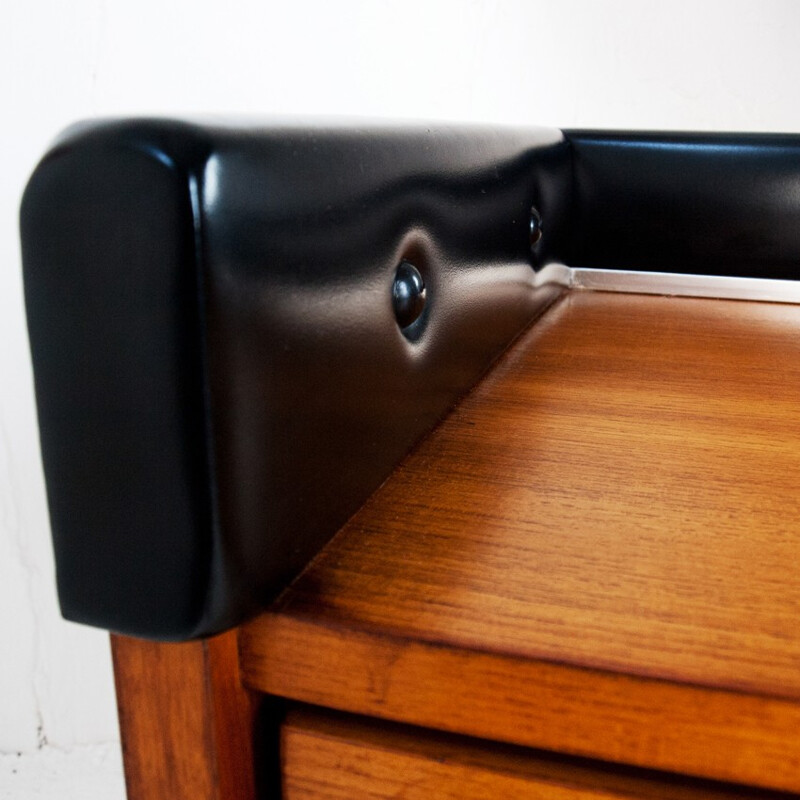 Dressing table in teak, metal and black leatherette - 1960s