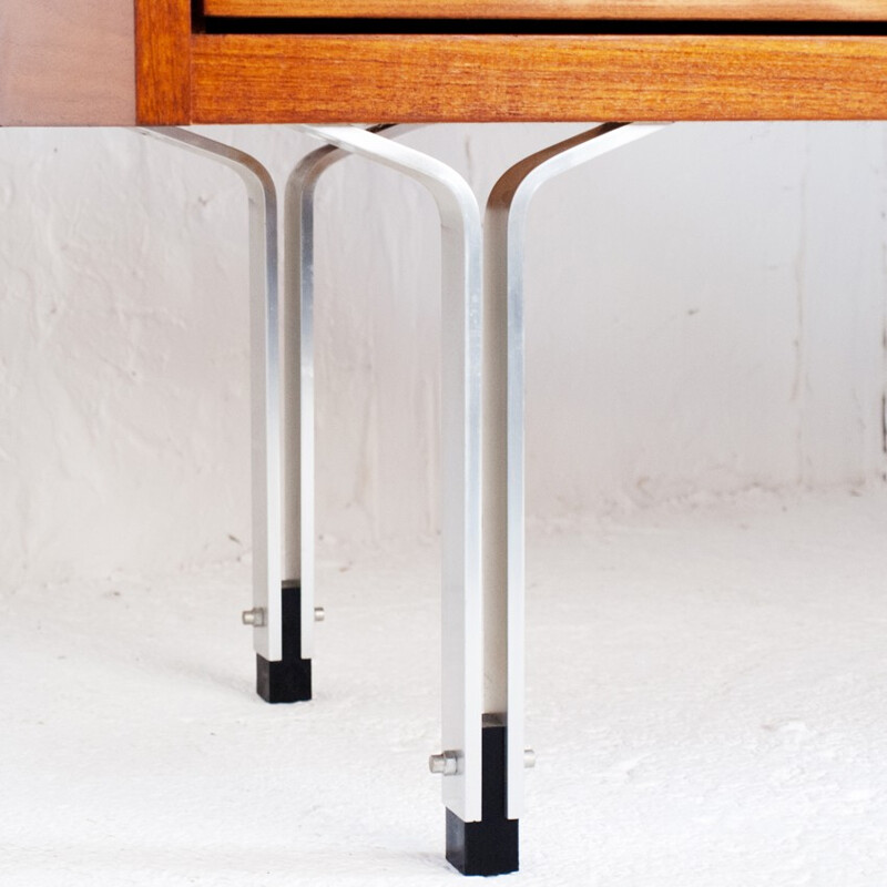 Dressing table in teak, metal and black leatherette - 1960s