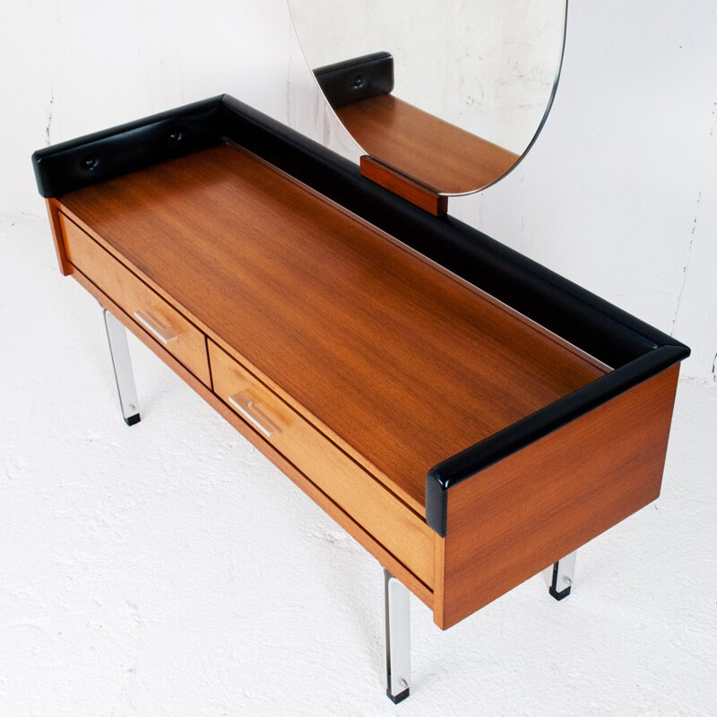 Dressing table in teak, metal and black leatherette - 1960s