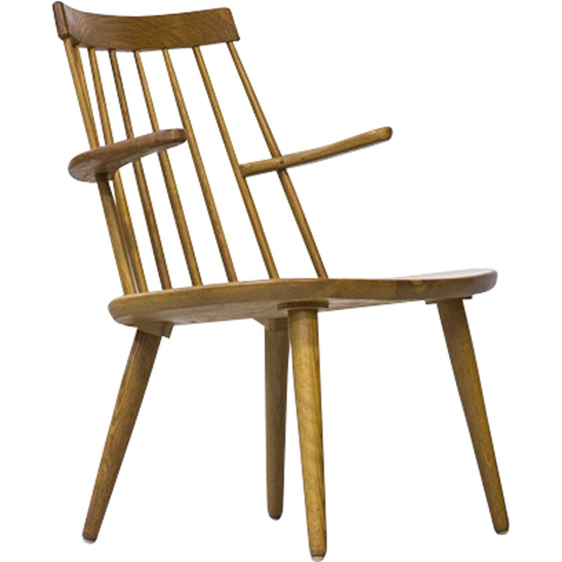 Vintage Armchair "Sibbo" in Solid Oak by Yngve Ekström for Stolab - 1960s