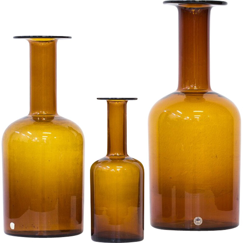 Set of 3 Glass Vases by Otto Brauer for Holmegaard - 1950s