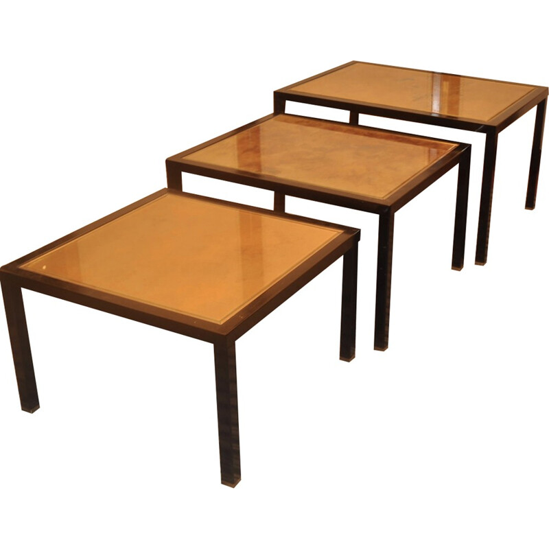 Set of 3 Vintage "gigogne" tables in black lacqured - 1970s