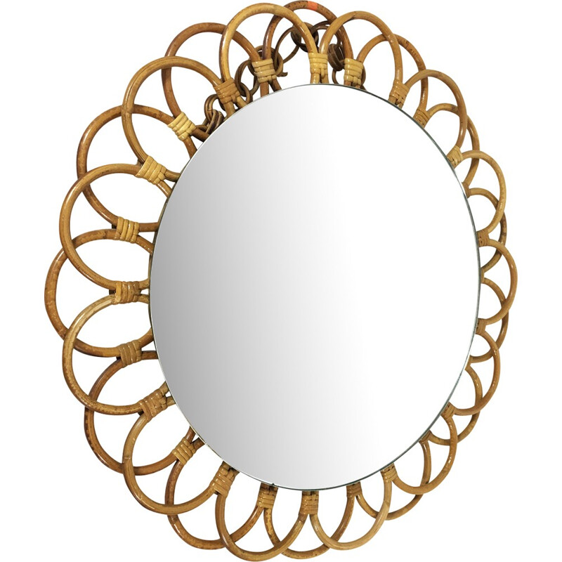 Large vintage rattan mirror - 1970s