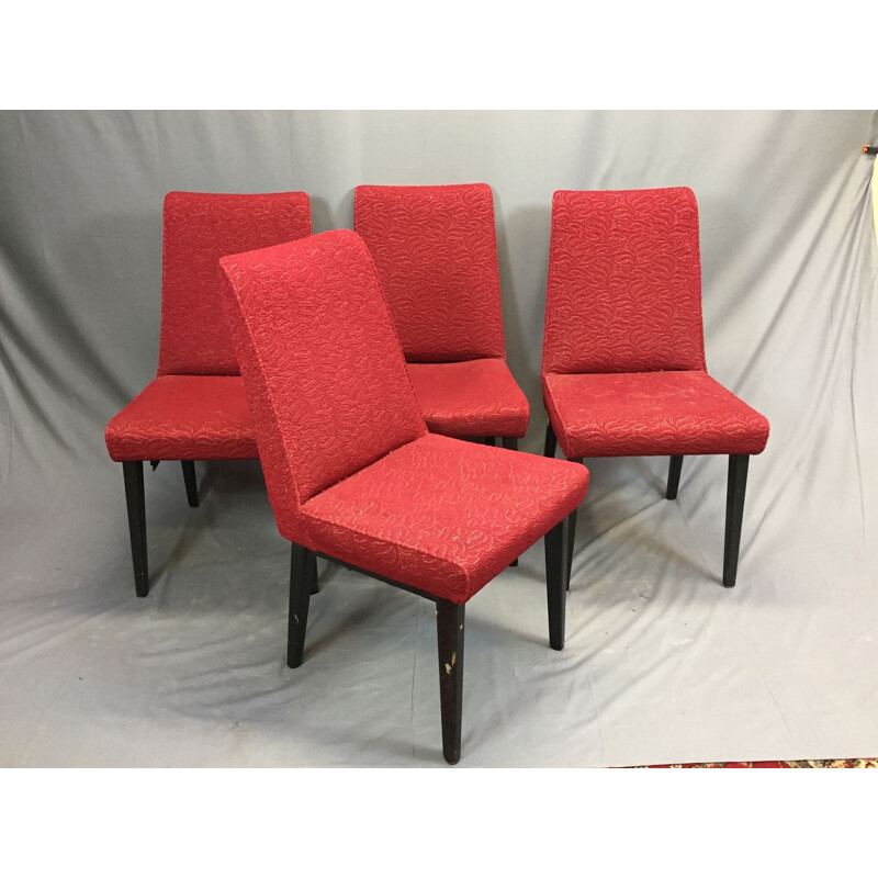 Suite of 4 chairs with compass legs - 1970s
