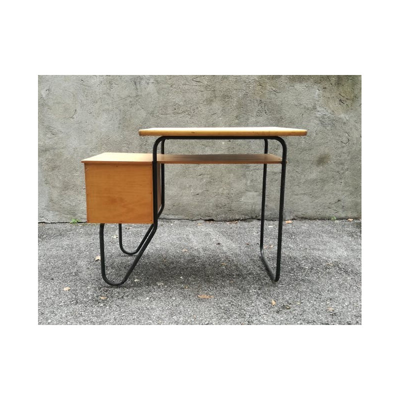 Vintage french wooden and metal desk - 1950s