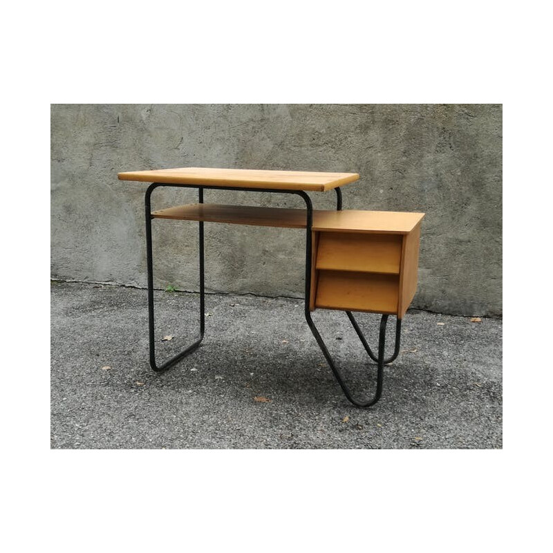 Vintage french wooden and metal desk - 1950s