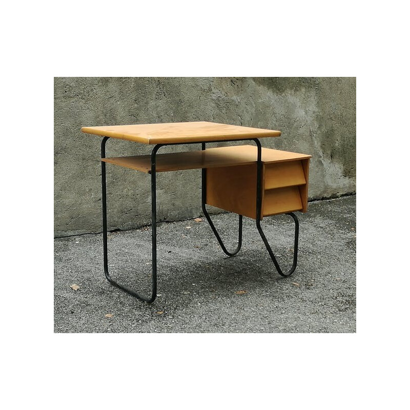 Vintage french wooden and metal desk - 1950s