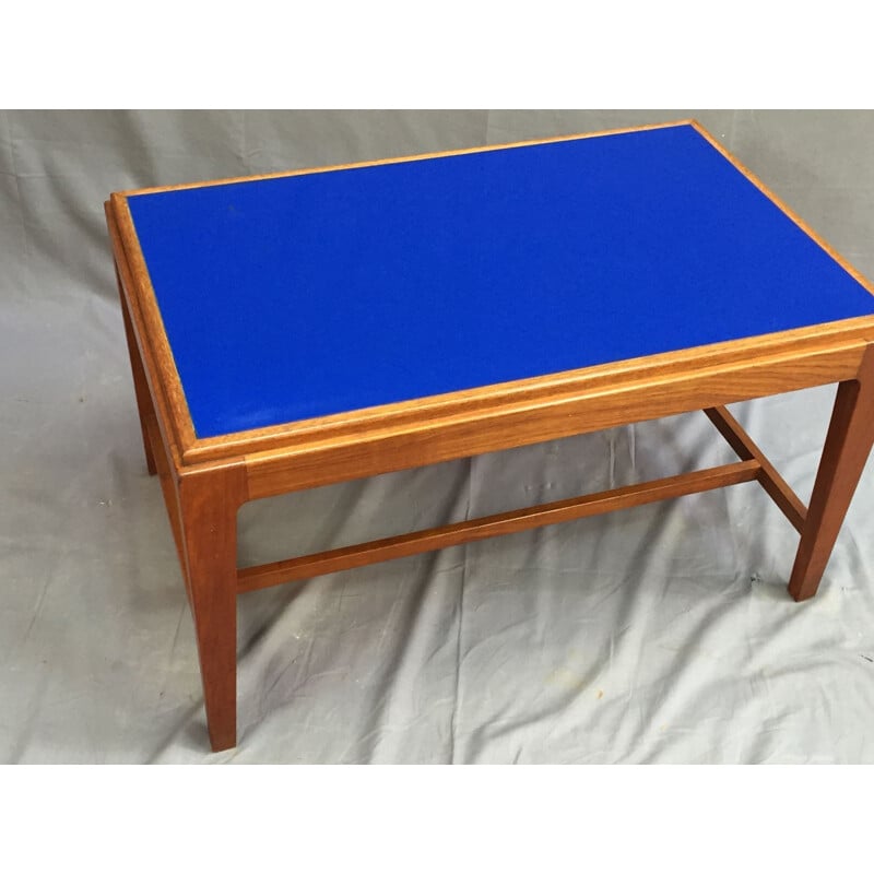 Coffee table made of teak and blue glass top - 1970