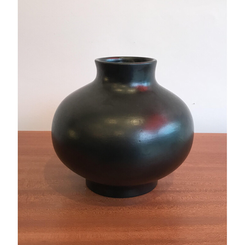 Black ceramic vase by Jacques & Dani Ruelland - 1970s