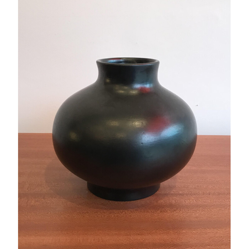 Vase noir en céramique de Jacques & Dani Ruelland - 1970