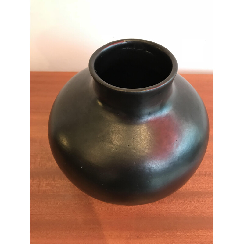 Black ceramic vase by Jacques & Dani Ruelland - 1970s