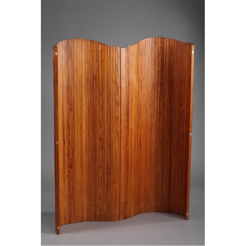 Vintage french curved wood screen by Baumann - 1950s