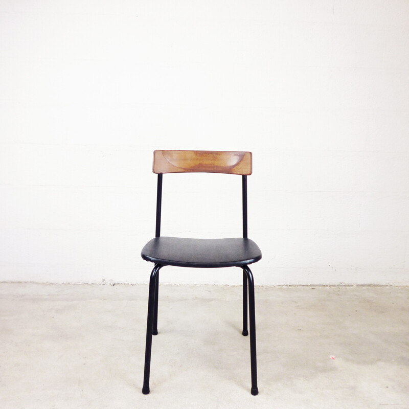 Pair of industrial chairs in wood and metal - 1970s