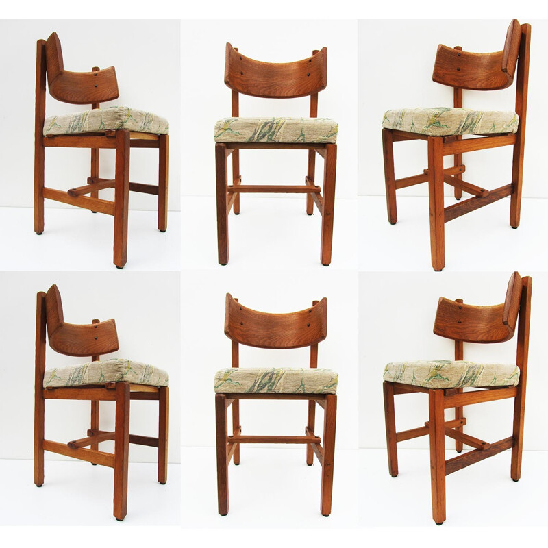 Set of 6 vintage Brutalist Sculpted Dining Chairs by Simon Packo - 1950s