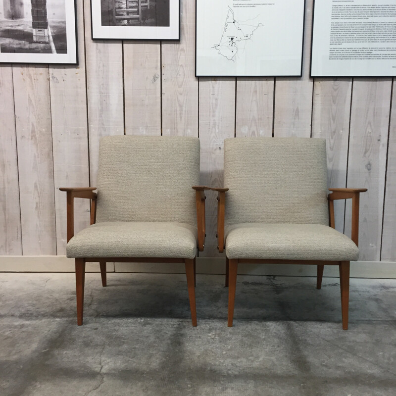 Paire de fauteuils en frêne de R.Debiève  - 1950