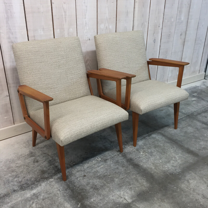 Pair of ashwood armchair by R.Debiève  - 1950s 