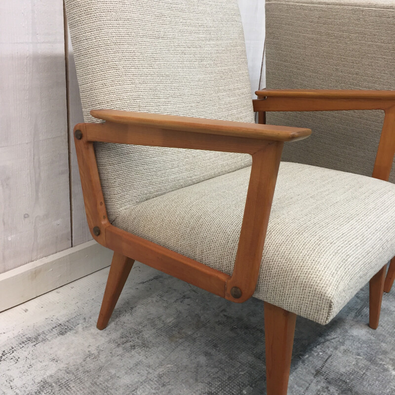 Pair of ashwood armchair by R.Debiève  - 1950s 