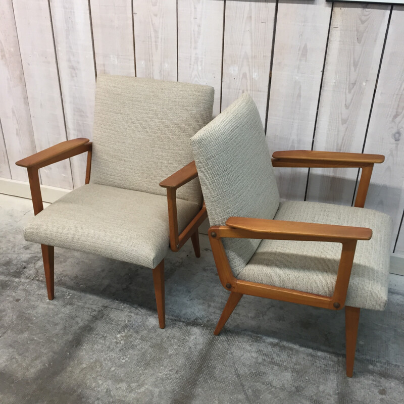 Pair of ashwood armchair by R.Debiève  - 1950s 