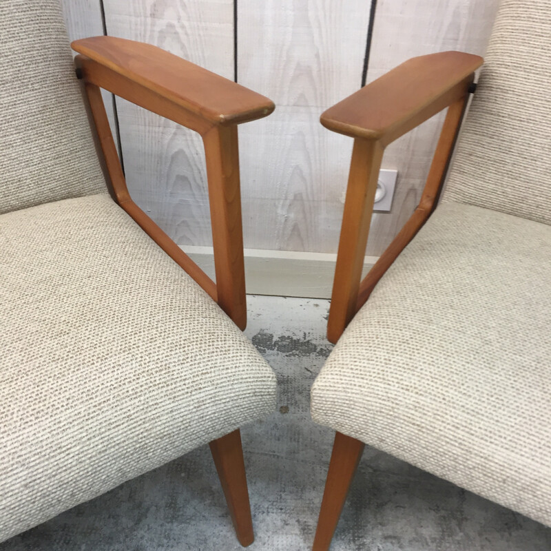 Pair of ashwood armchair by R.Debiève  - 1950s 